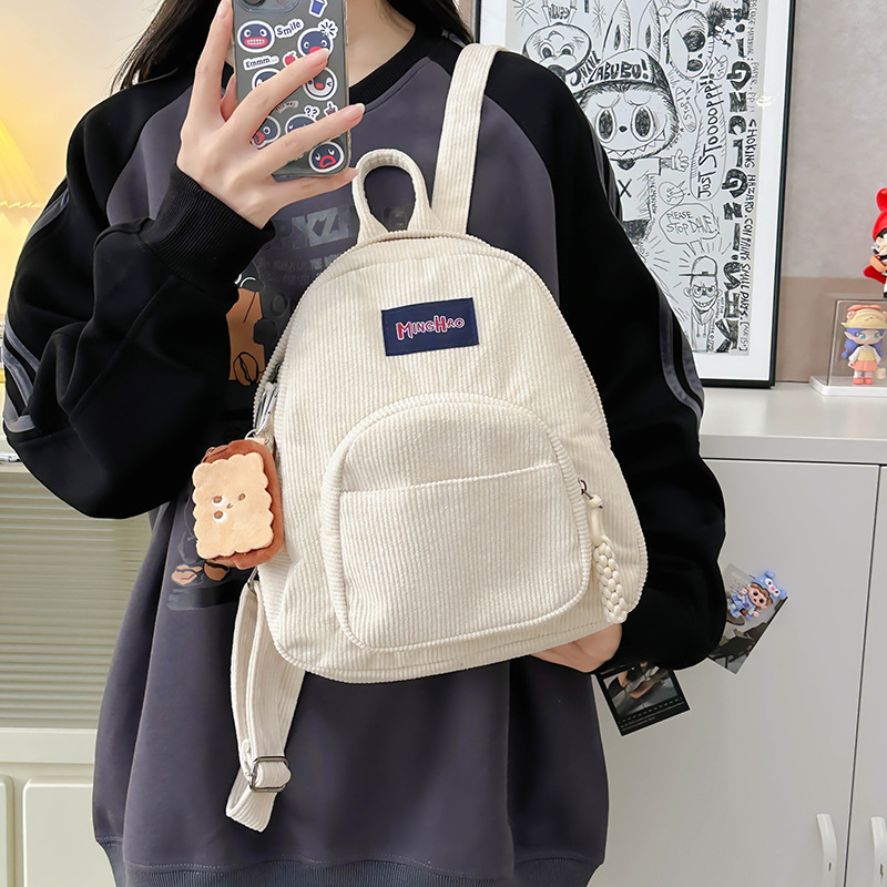 New retro forest-themed corduroy backpack, a Korean-style ins artistic backpack for college students to attend classes and go shopping details Picture