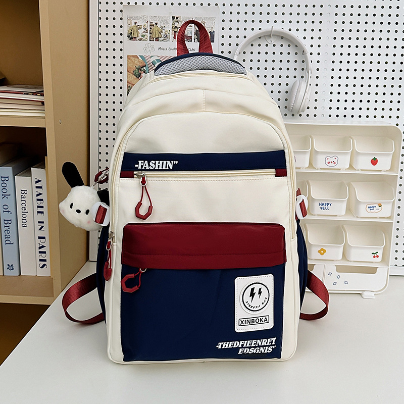 Retro workwear-style backpacks for girls, large-capacity high school and junior high school students, color-blocking schoolbags, trendy computer backpacks details Picture