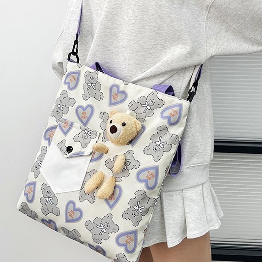 New student tutorial bag, girls' casual single-shoulder crossbody bag, large-capacity printed multi-functional bag for junior and senior high school students details Picture