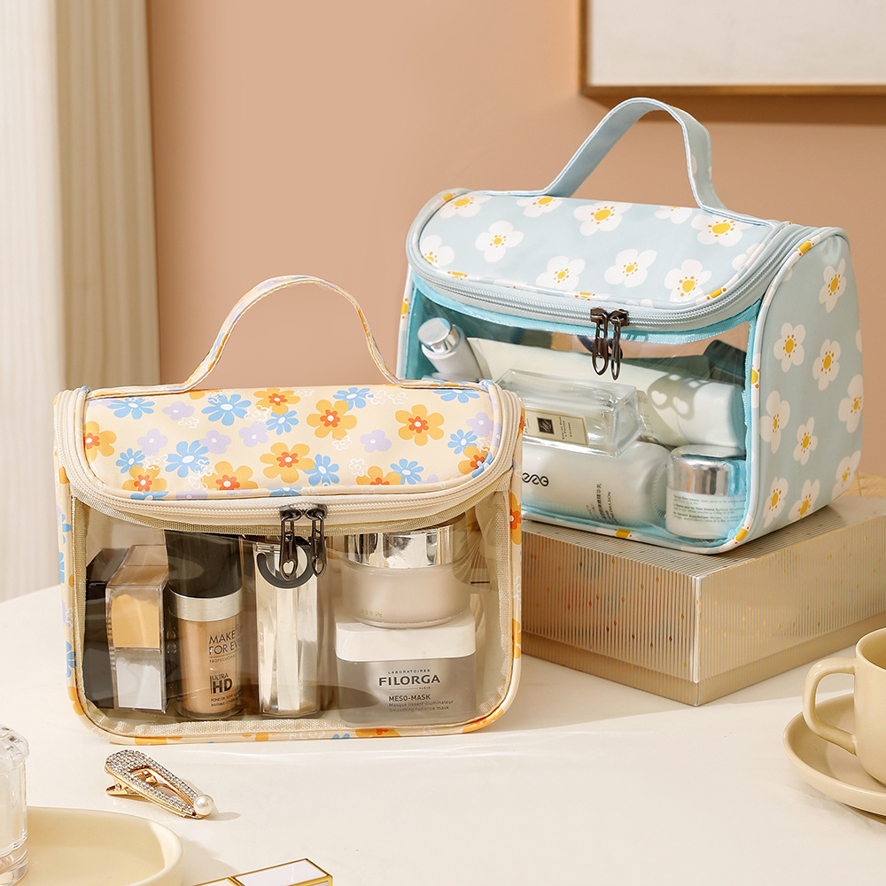 PU waterproof toiletry bag, large-capacity portable makeup bag, flip cover travel storage bag, visual cosmetics storage bag details Picture