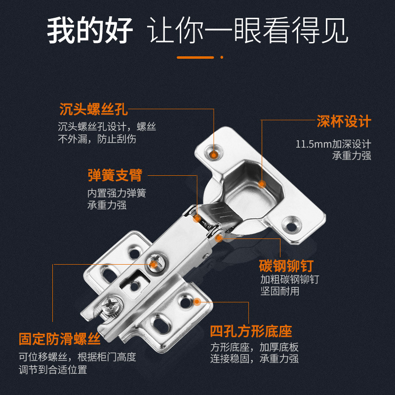 Gudi Fixed Installation ordinary hinges, two-stage force hinges, cabinet and wardrobe iron hinges, furniture accessories factory direct sales Specification drawing
