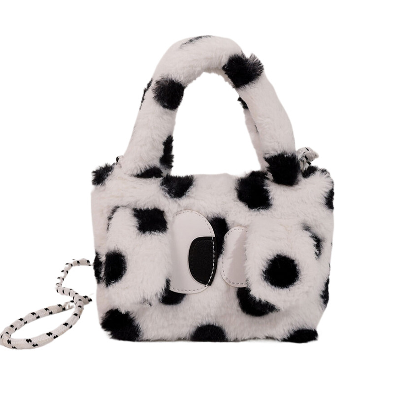 Plush polka dot mini bag for women, new autumn/Winter 2024 collection, hand-held bucket bag, cartoon fur, fashionable and versatile crossbody bag Item Picture