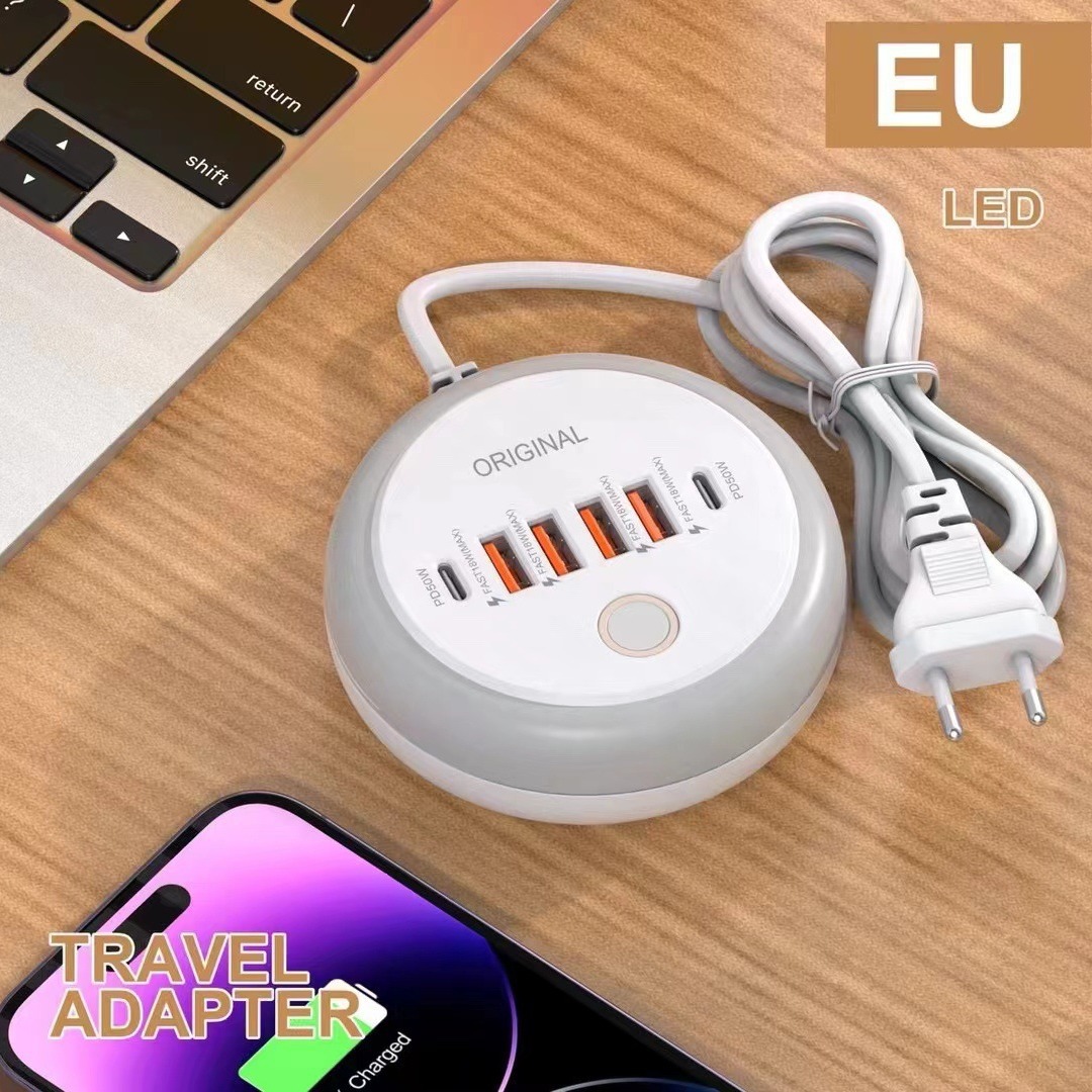 The new circular PD20W power strip charger, A+C multi-port smart fast charging charger with touch LED/ fill light Application Scenario