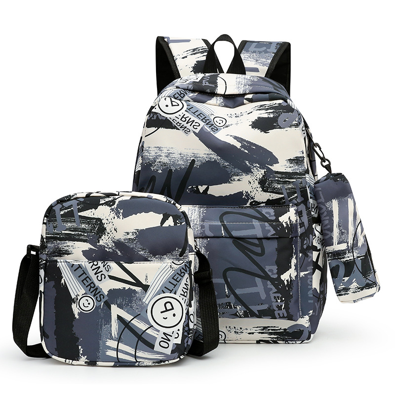 Wholesale men's three-piece backpacks, school bags for primary and secondary school students, Korean-style fashionable large-capacity water-resistant backpacks details Picture