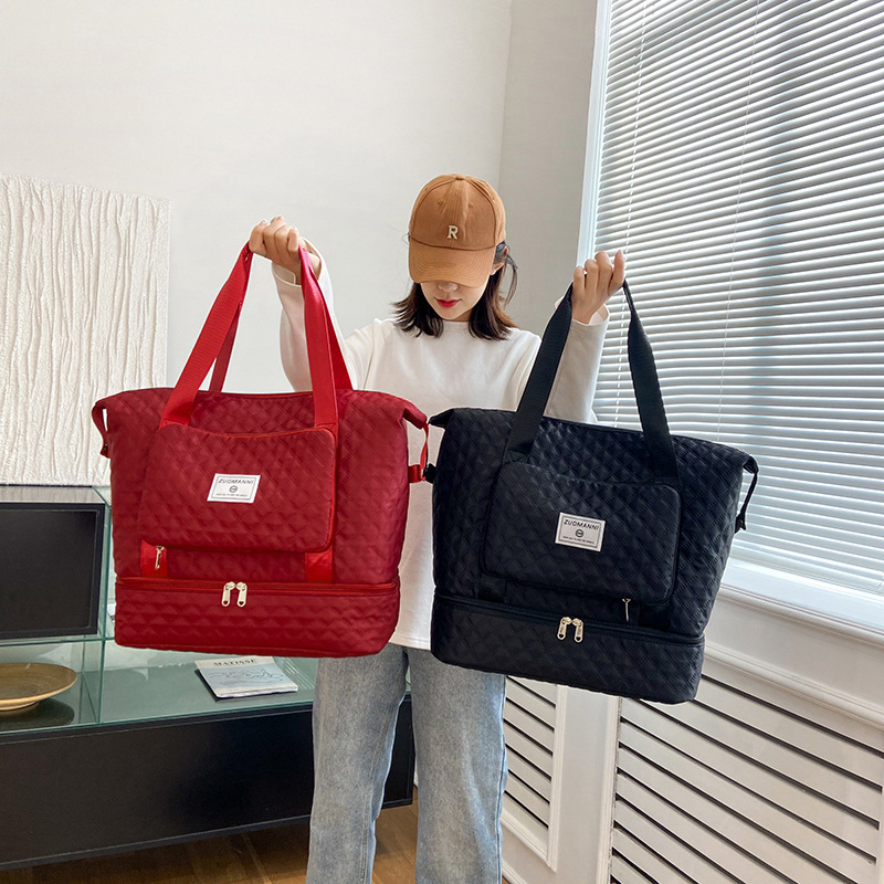 Women's sports and fitness bag with dry and wet separation, lightweight and large-capacity hand-held short-distance travel bag, independent shoe compartment luggage bag Specification drawing