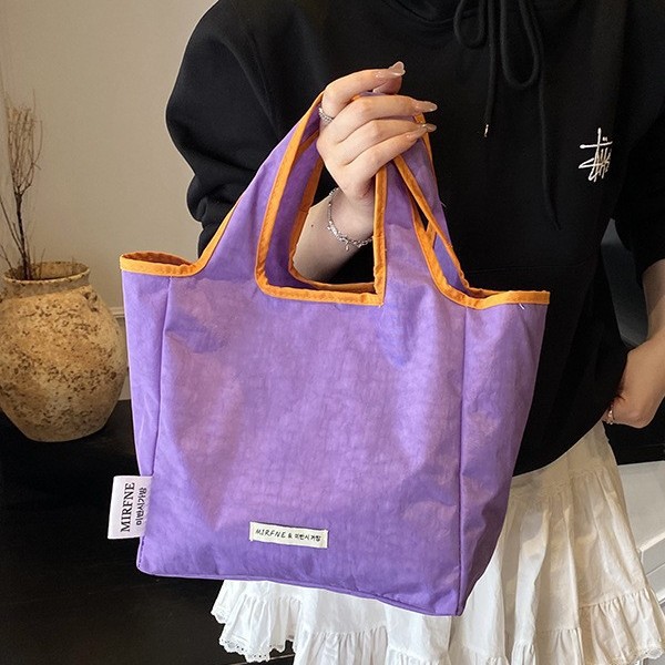 Korean casual large-capacity bucket bag for women 2025 summer, simple nylon fabric single-shoulder bag, shopping bag, handbag full figure