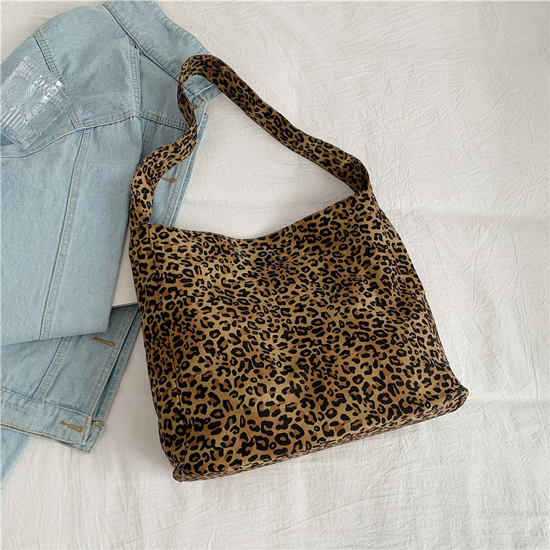 Fashionable leopard print canvas bag, large-capacity single-shoulder bag for women, 2024 new Japanese-style versatile and laid-back casual tote bag Specification drawing