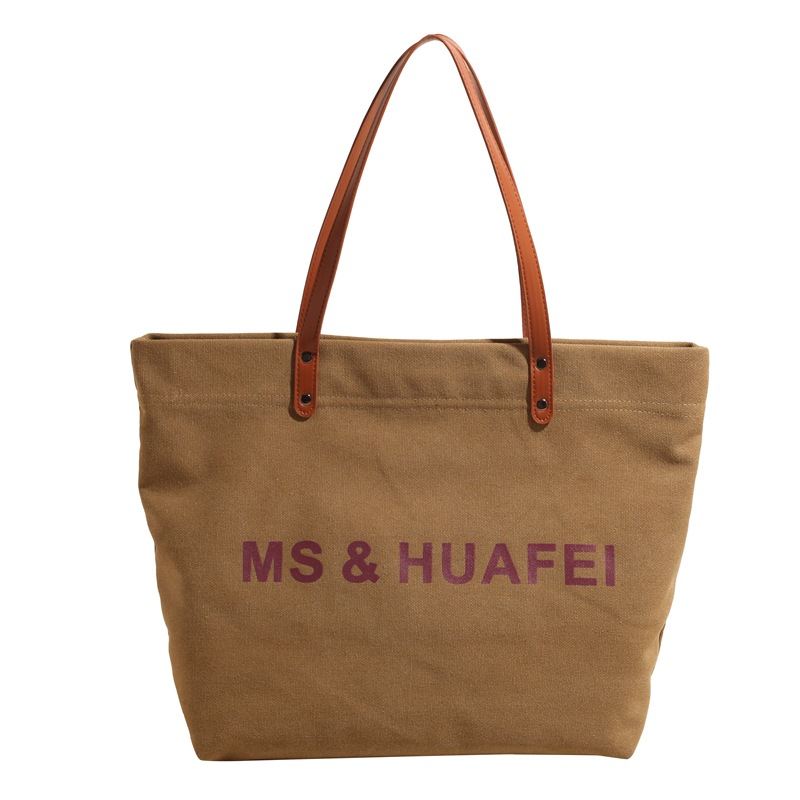 Large-capacity canvas tote bag for women, Spring 2025 new style contrasting color women's bag, letter print shoulder bag, underarm bag Item Picture