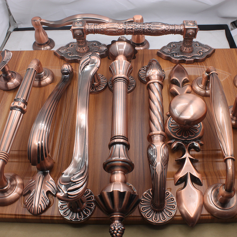 European-style antique copper and wood door large handle, villa double door, retro main door handle, apartment and hotel exposed large handle details Picture