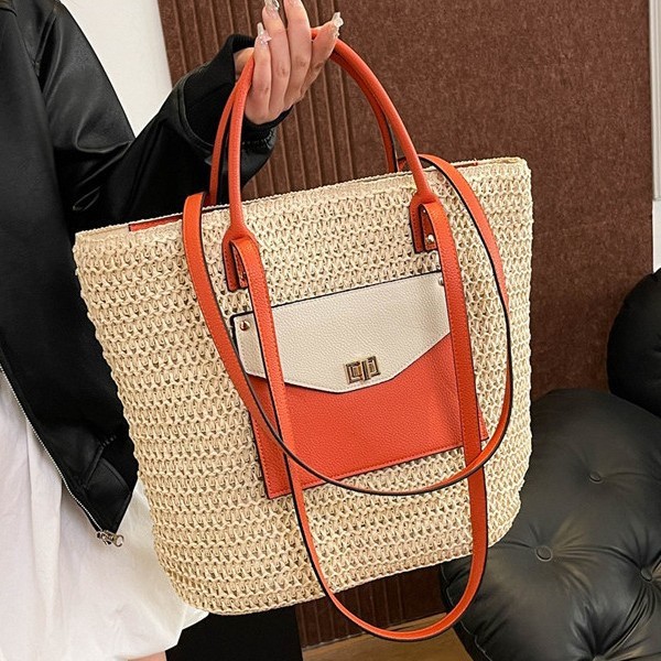 Cross-border large-capacity travel and vacation beach bag for women 2025 new style high-end woven single-shoulder underarm tote bag Specification drawing