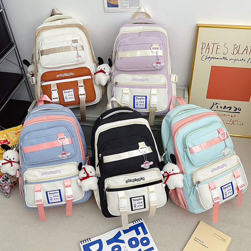 New cross-border large-capacity backpack for primary school students, casual and fashionable color-block backpack, Korean version for female high school and junior high school students full figure