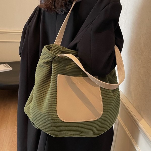 Autumn and winter new large-capacity tote bag, single-shoulder handbag, versatile single-shoulder bag, hand-held, niche corduroy single-shoulder bag Specification drawing
