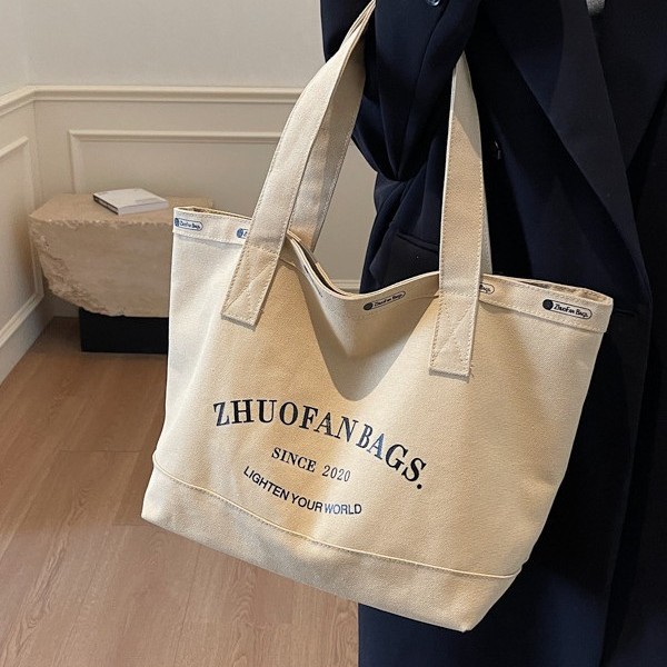 Cross-border canvas bag for women, 2025 new style simple tote bag, large capacity handbag for students' class, retro underarm details Picture