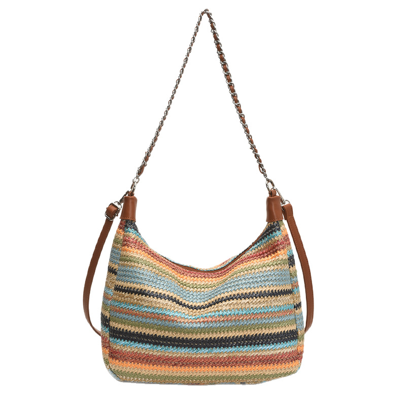 2025 Summer Seaside vacation beach woven bag for women's casual wear, large capacity, fashionable color contrast, versatile single-shoulder crossbody bag Item Picture