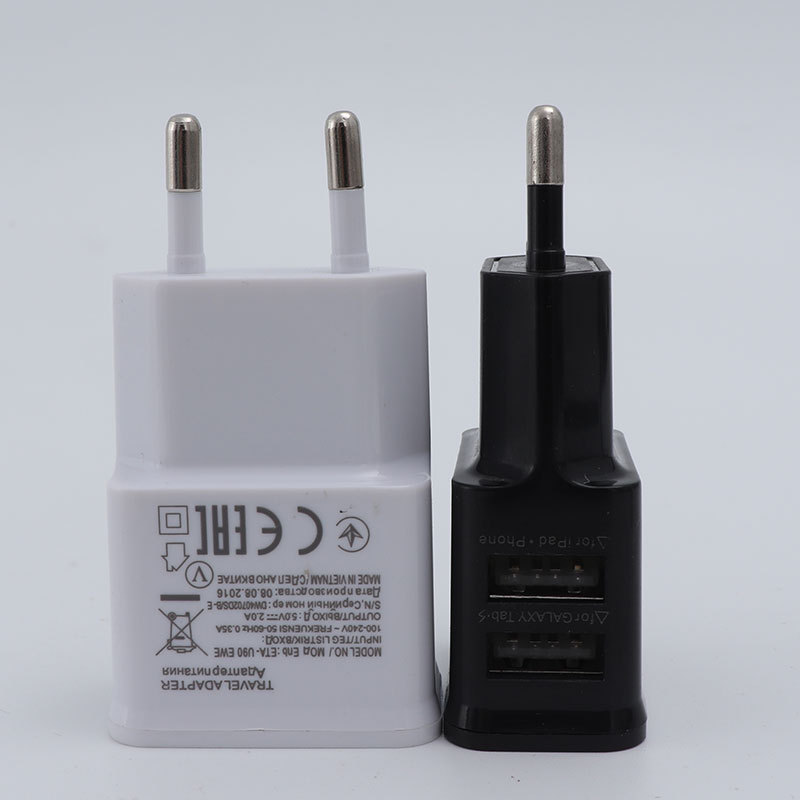CE certified and ROHS certified charger, dual USB 2A mobile phone charging head, suitable for charging Apple and Android phones Specification drawing
