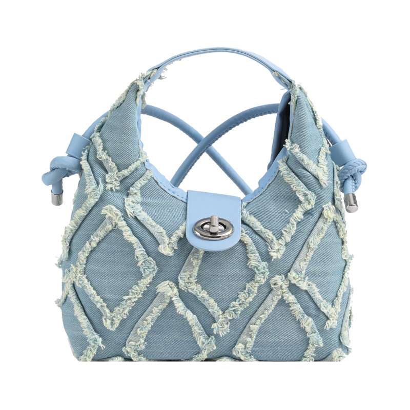 Korean version underarm diamond-shaped hand-held bag autumn new style casual crossbody bag, fashionable denim canvas bucket bag for women Item Picture