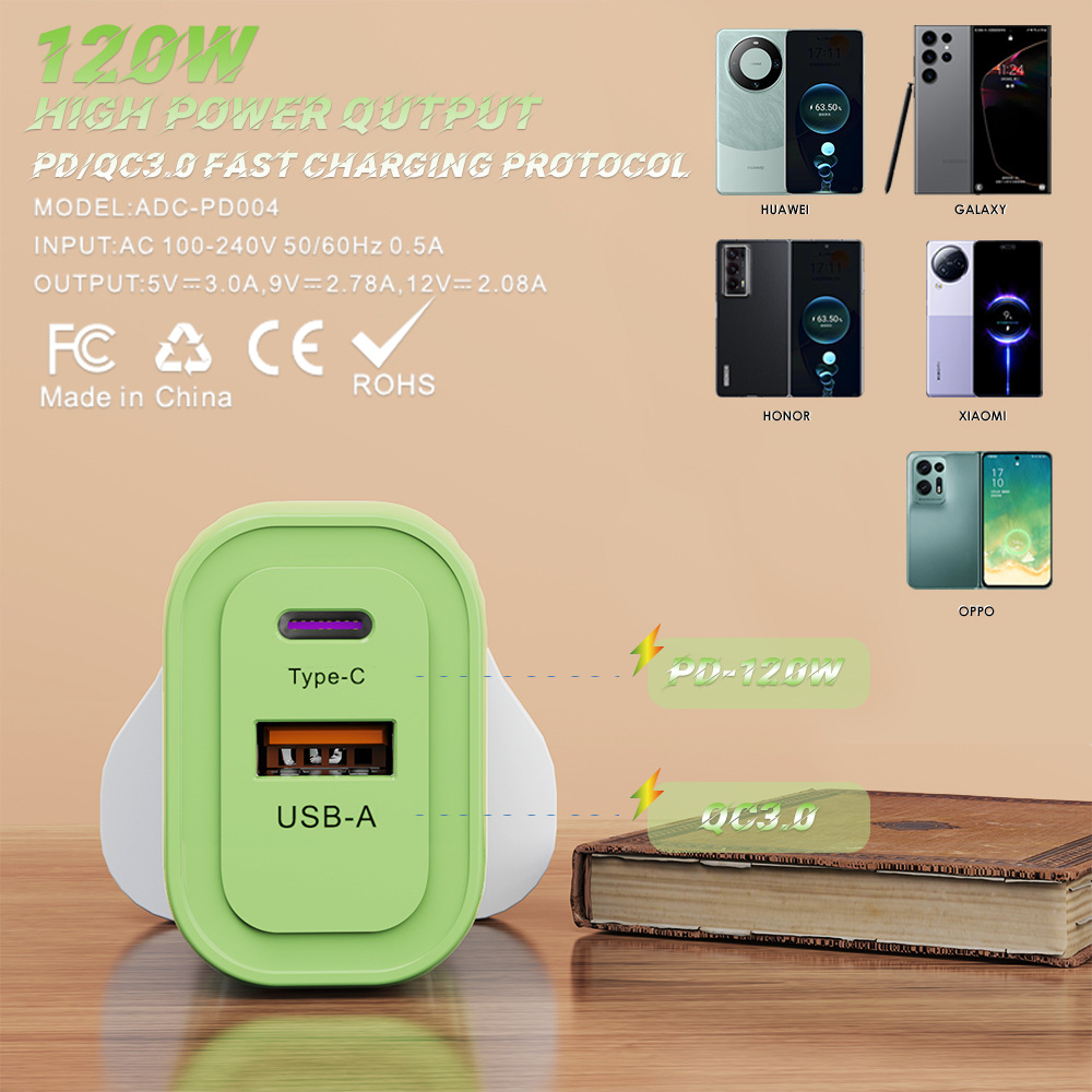 The 120W full-protocol Macaron USB+PD charger is suitable for the smart fast charging head of iPhone 15 and Huawei mobile phones Application Scenario