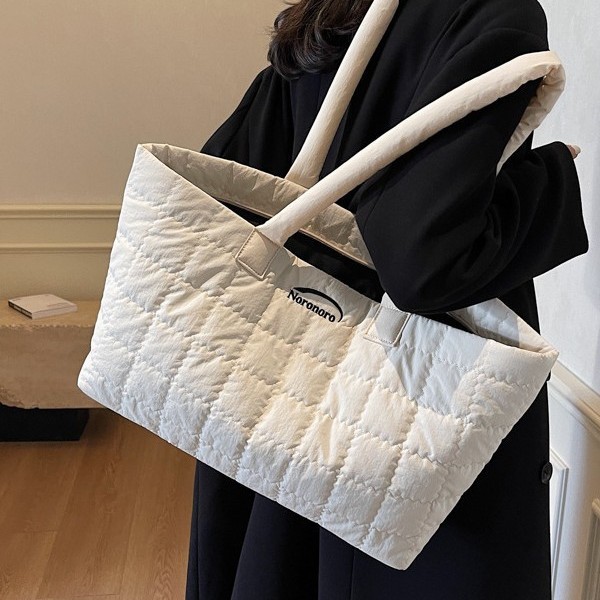 A new Korean-style large-capacity women's 2024 cotton-padded jacket bag, casual, fashionable and versatile single-shoulder bag, stylish, simple and solid color Specification drawing