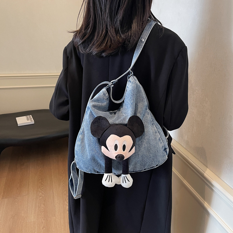 Denim schoolbag for female college students, high appearance level, single-shoulder dual-purpose fashionable backpack, ins simple and versatile commuting backpack full figure