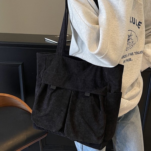 Cross-border spring new corduroy single-shoulder bag, versatile tote bag for women, Japan and South Korea, student commuting and casual handbag details Picture