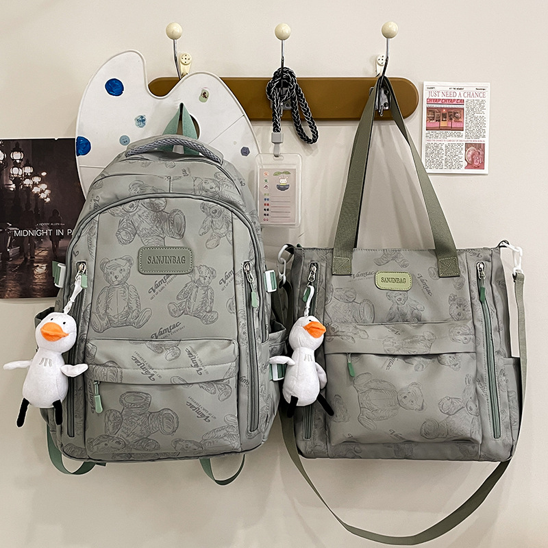 A new Japanese-style cute printed bear backpack for junior high school girls, a cute travel backpack for young girls Specification drawing