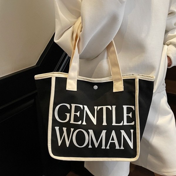 New letter tote bag canvas large capacity single-shoulder bag Student commuter bag 2025 early spring Mommy handbag for women Specification drawing