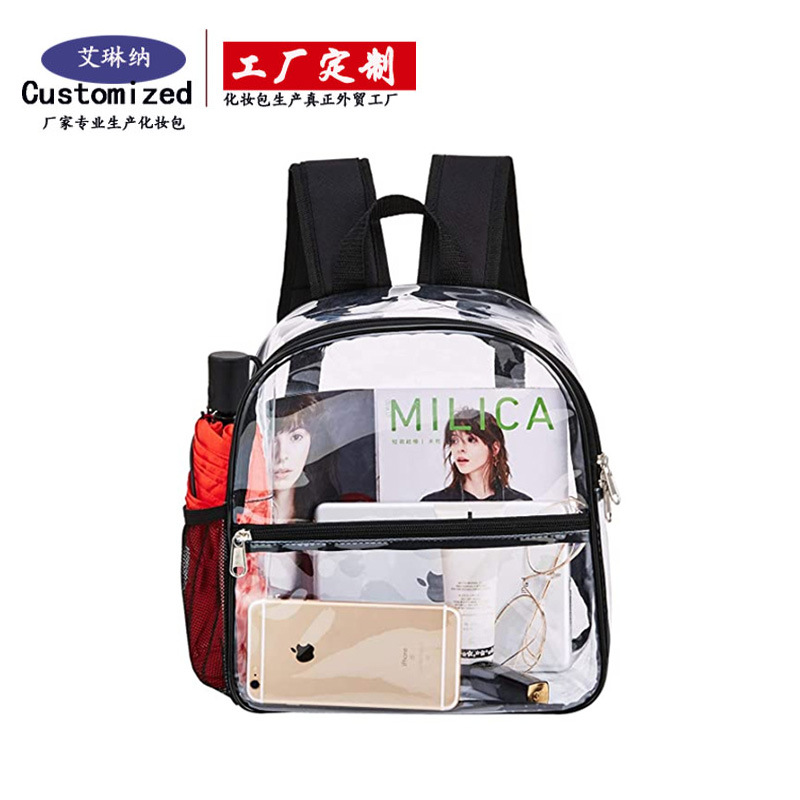 Cross-border PVC transparent backpack, sports factory bag, large-capacity, simple student schoolbag processing and customization full figure