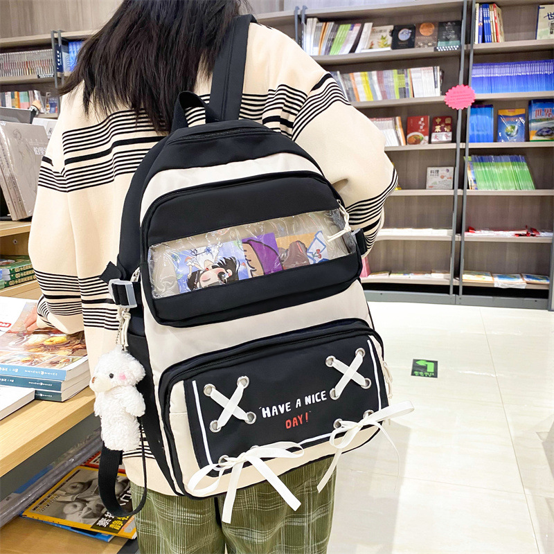 New school bag for primary school students, Japanese-style cute schoolgirl backpack, student bag, large-capacity nylon backpack full figure
