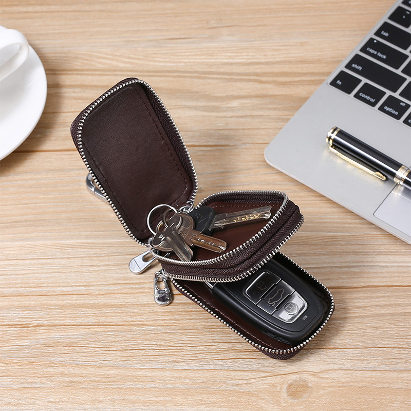 Crocodile-patterned Lu men's car key bag, waist hanging mini key protection case, universal high-end zipper, genuine leather solid color details Picture