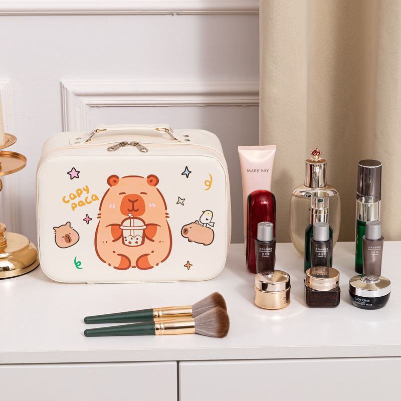 Capibala makeup box, large-capacity cosmetics, portable cute makeup bag, cartoon storage box, waterproof three-dimensional Application Scenario