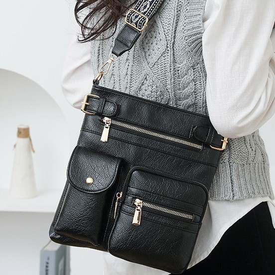 Cross-border women's bag retro soft PU crossbody bag 2025 new style European and American fashion washed leather design single-shoulder crossbody bag Specification drawing