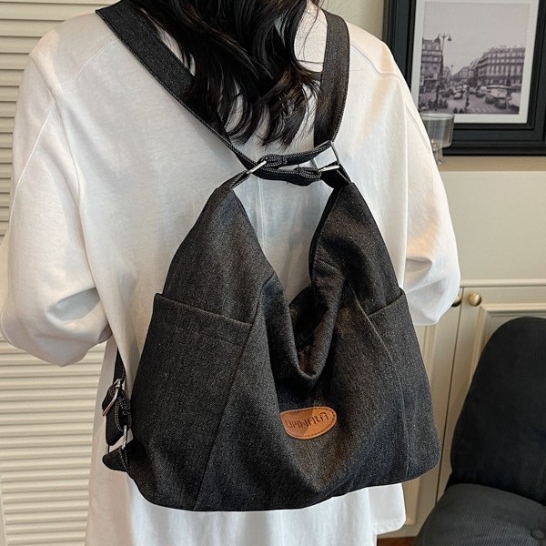 Commuting denim tote bag, cross-border 2025 new style simple single-shoulder underarm bag, women's large capacity versatile backpack details Picture