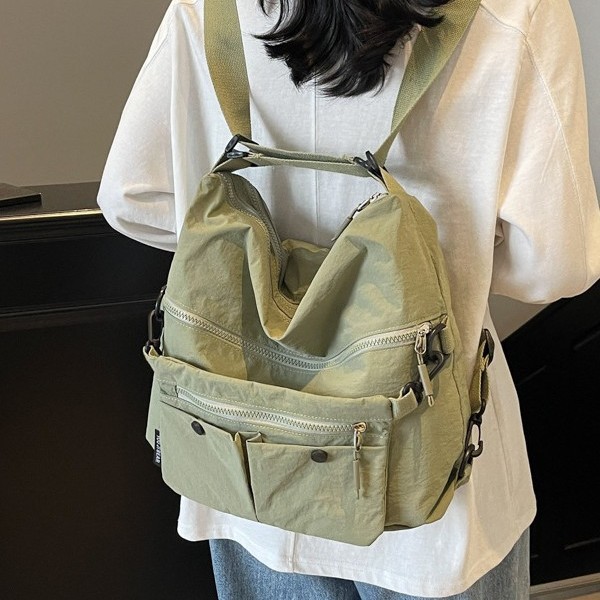 Nylon fabric multi-layer zipper single-shoulder crossbody bag, Korean style versatile and two-in-one, workwear-style motorcycle bag, casual sports bag for women details Picture