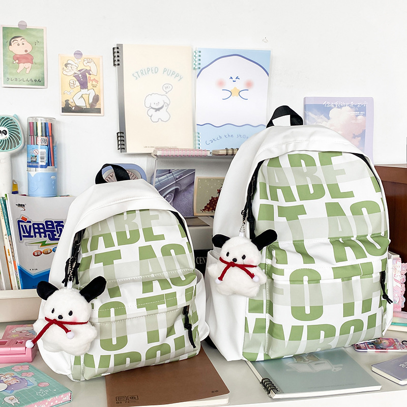 Cross-border Korean-style high-appearance-level dirt-resistant schoolbag, large-capacity men's and women's backpack, high school students' letter printed trendy schoolbag details Picture