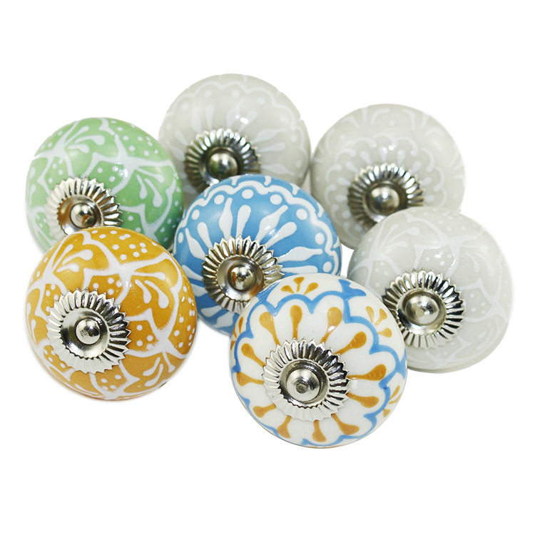 Yunchang round ceramic handle, modern furniture cabinet drawer printed ceramic handle, 40MM diameter, European style Item Picture