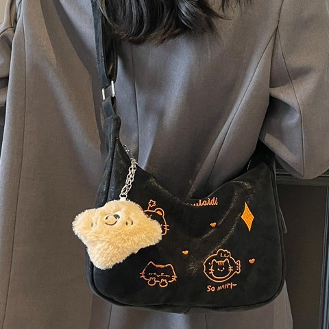2025 Large-capacity cartoon-printed single-shoulder underarm handbag for girls, fashionable Japanese style, cute crossbody bag, dumpling bag details Picture