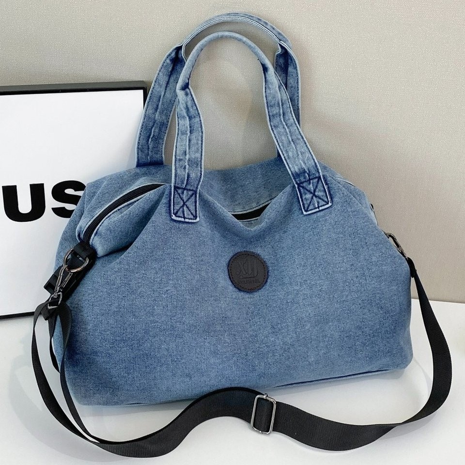 New cross-border large-capacity travel bag, business trip boarding bag, crossbody bag, fashionable denim, versatile and lightweight single-shoulder bag details Picture