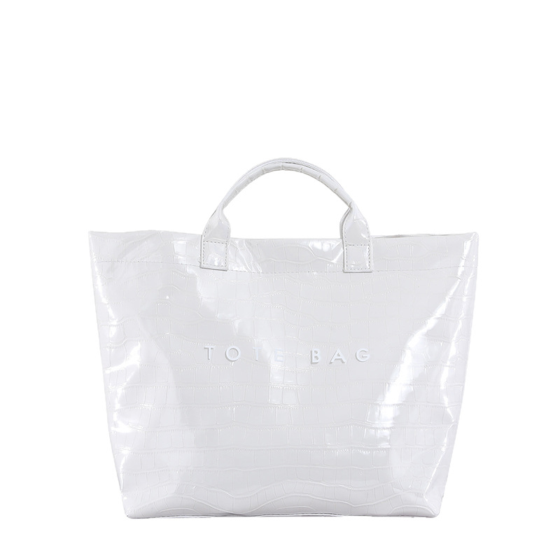 Cross-border 2025 New bright letter jelly color large-capacity tote bag, a fashionable and versatile handbag with crocodile pattern for women Item Picture