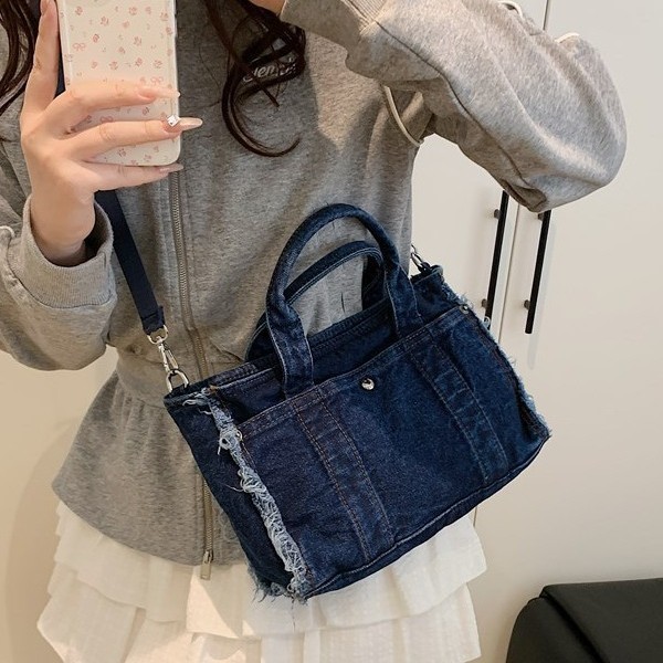 Denim bag for women 2025 New summer casual single-shoulder bag, large-capacity commuter tote bag, hand-held shopping bag details Picture