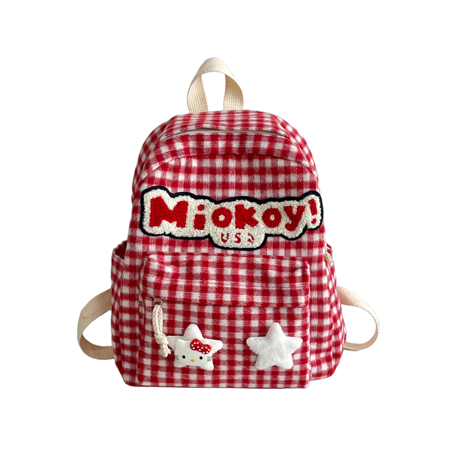 Cross-border red backpack, checkered cartoon, Japanese style 2025, cute student small backpack travel, spring outing snack small bag Item Picture