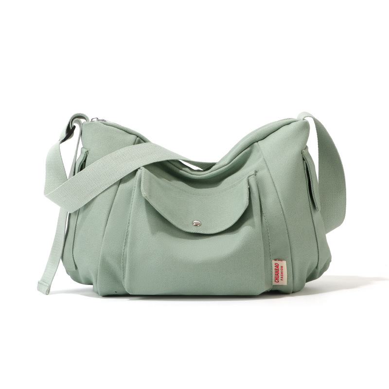 New canvas tote bag for autumn and winter, solid color for girls, large-capacity commuter messenger bag, versatile, single-shoulder fashionable crossbody bag Item Picture