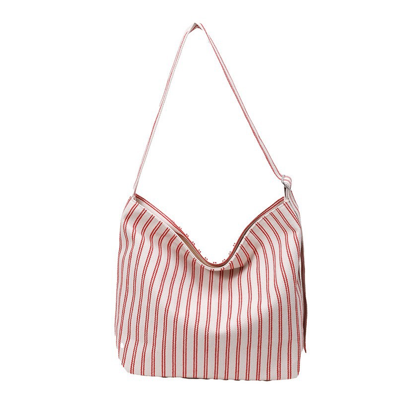 A fresh and elegant outdoor casual bag with a large capacity, multi-color vertical stripes, light and simple underarm single-shoulder bag and women's tote bag Item Picture