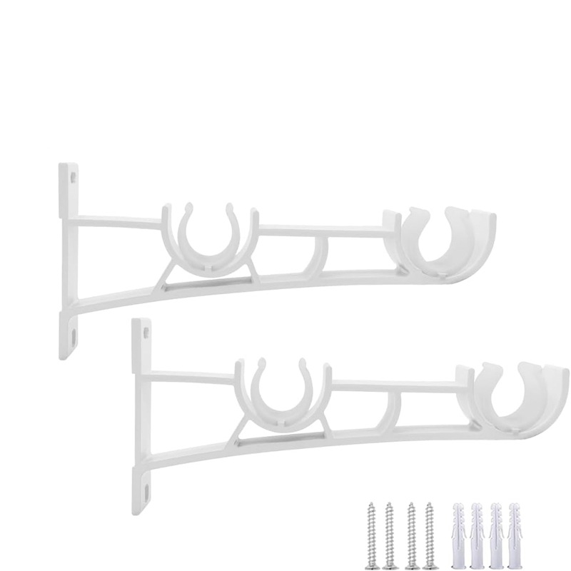 Two sets of white double-pole brackets and four curtain accessories with screw glue Specification drawing