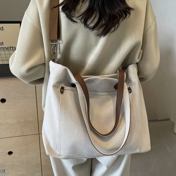 Trendy Harajuku style canvas bag for female students, large-capacity casual retro washed canvas tote bag Specification drawing