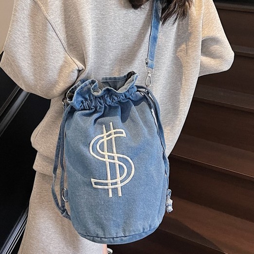 2025 Women's crossbody bag, denim letter backpack, niche and quirky canvas small backpack, single-shoulder crossbody bag, dual-purpose bag full figure