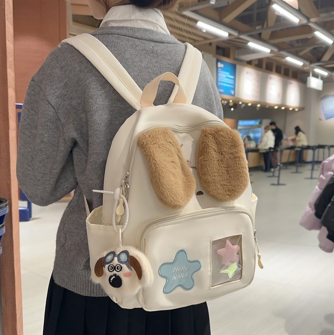 Sweet and fashionable cartoon backpack for young girls, 2024 new style college student commuting schoolbag, cute puppy versatile backpack full figure