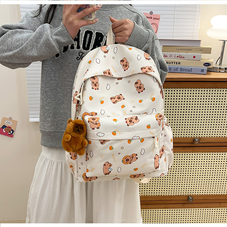 Fashionable and simple Capibara printed backpack for students, high appearance level and large capacity for junior high school students full figure