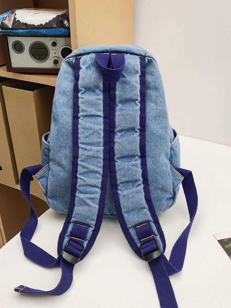 Washed denim canvas backpack for girls, high school and college students, large-capacity, retro, simple and casual computer backpack Item Picture