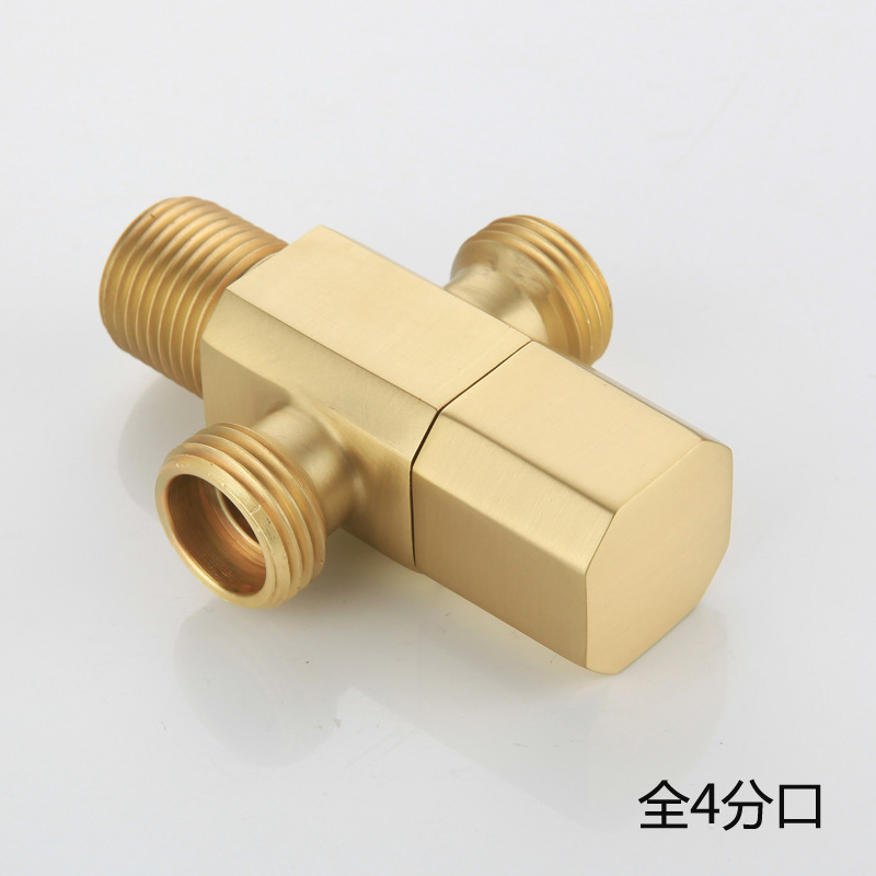 All-copper one-inlet and two-outlet titanium gold rose gold thickened Angle valve, universal cold and hot water stop valve, copper Angle valve faucet details Picture
