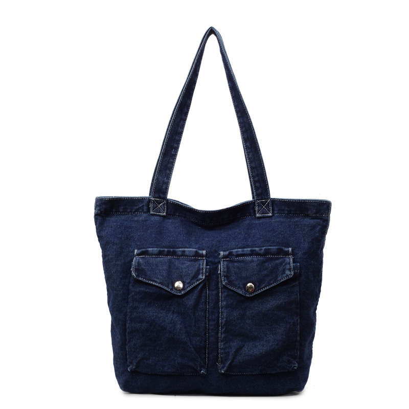 Large-capacity denim canvas bag for women, 2025 new style student schoolbag, travel handbag, commuting single-shoulder bag Item Picture